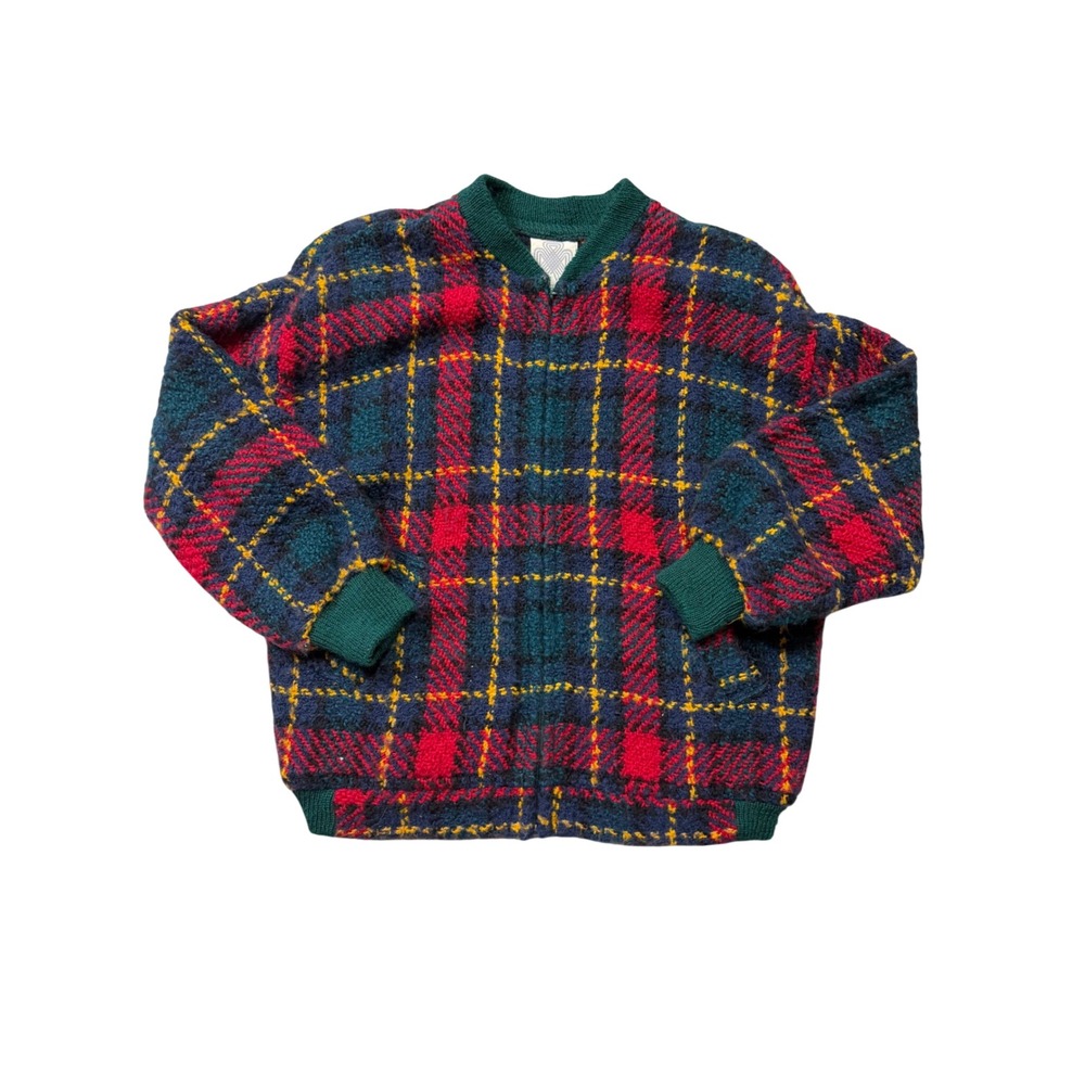 Vintage Boyne Valley Weavers Wool Zip Jacket Handmade Ireland Plaid Tartan Coat